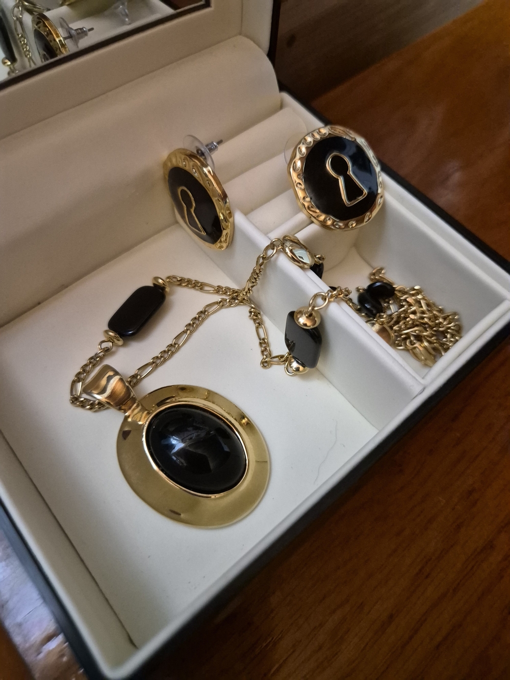 Worthington Gold-Tone Necklace and Keyhole Earrings with Black Accents